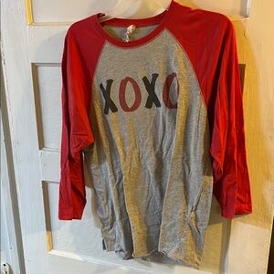 Red and Gray Long Sleeve Tee with Vintage XOXO Graphic